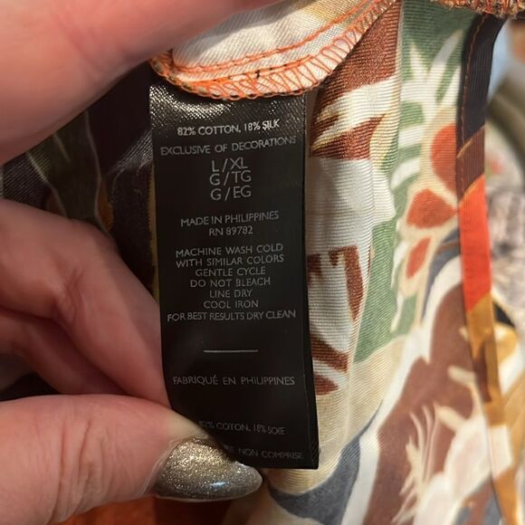 Natori IKEBANA PRINTED COTTON SILK SHIRT, L/XL! - Picture 11 of 11